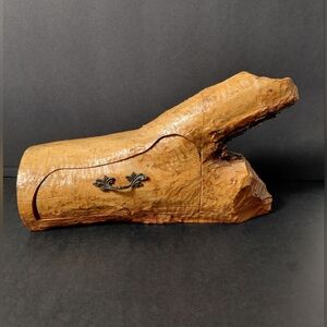 Rustic Wooden Log Trinket Box Art Piece